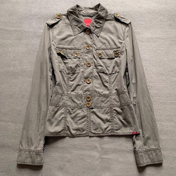 Women's Khaki Military-Style Button Jacket - Picture 2 of 5